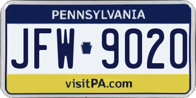 PA license plate JFW9020
