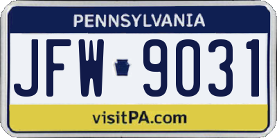 PA license plate JFW9031