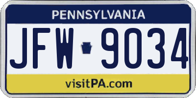 PA license plate JFW9034