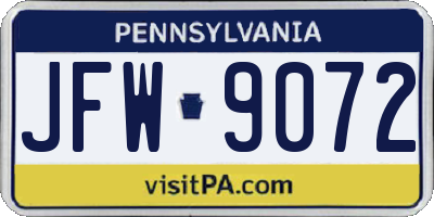 PA license plate JFW9072