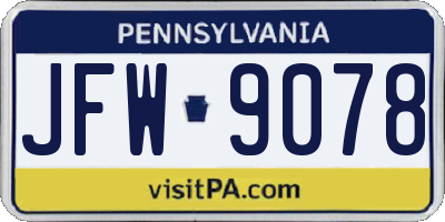 PA license plate JFW9078