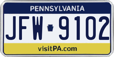 PA license plate JFW9102