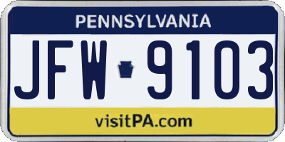 PA license plate JFW9103