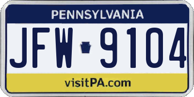 PA license plate JFW9104