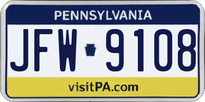 PA license plate JFW9108