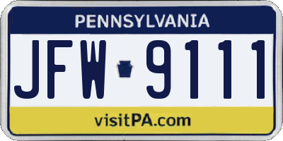PA license plate JFW9111