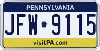 PA license plate JFW9115