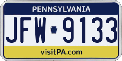 PA license plate JFW9133