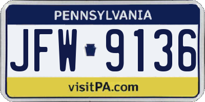 PA license plate JFW9136