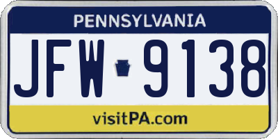 PA license plate JFW9138