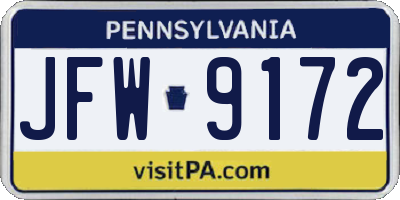 PA license plate JFW9172