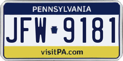 PA license plate JFW9181