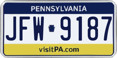PA license plate JFW9187