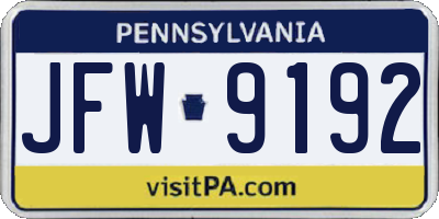 PA license plate JFW9192
