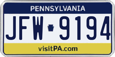 PA license plate JFW9194
