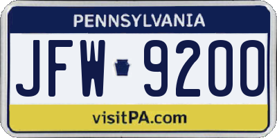 PA license plate JFW9200