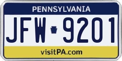 PA license plate JFW9201