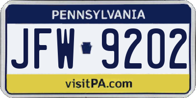 PA license plate JFW9202
