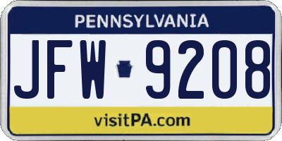PA license plate JFW9208