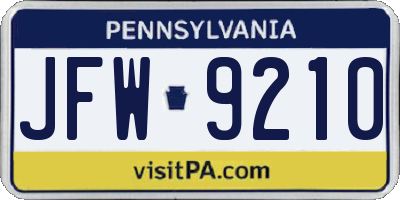 PA license plate JFW9210