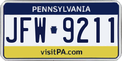 PA license plate JFW9211