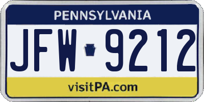 PA license plate JFW9212