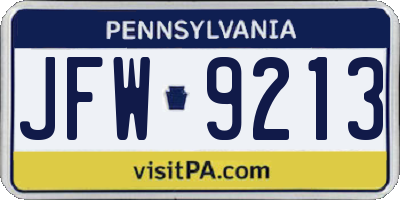PA license plate JFW9213