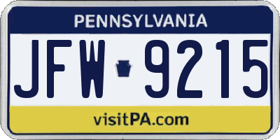 PA license plate JFW9215