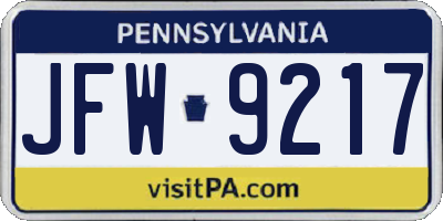 PA license plate JFW9217