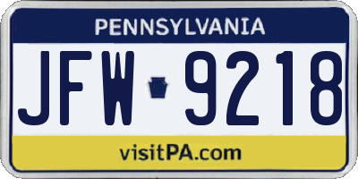 PA license plate JFW9218