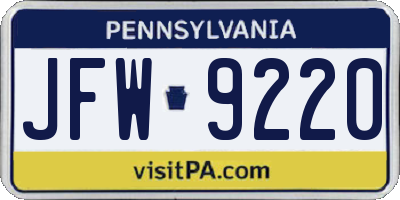 PA license plate JFW9220