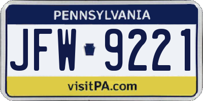 PA license plate JFW9221