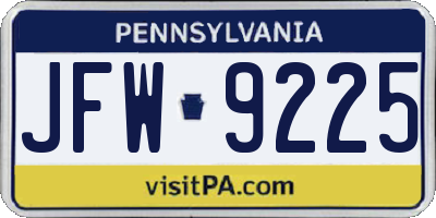 PA license plate JFW9225