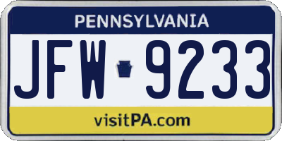 PA license plate JFW9233