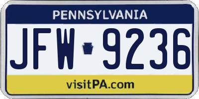 PA license plate JFW9236