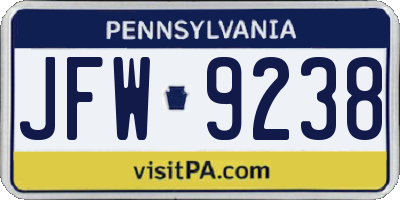 PA license plate JFW9238
