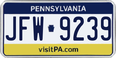 PA license plate JFW9239
