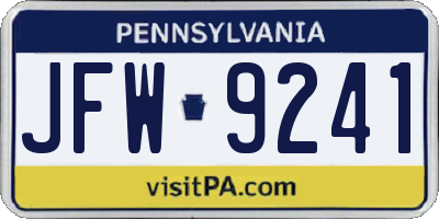 PA license plate JFW9241