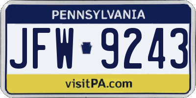 PA license plate JFW9243