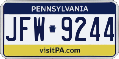 PA license plate JFW9244