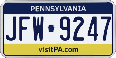 PA license plate JFW9247