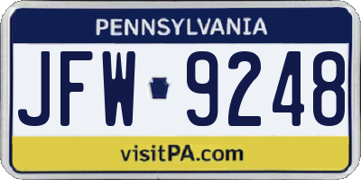 PA license plate JFW9248