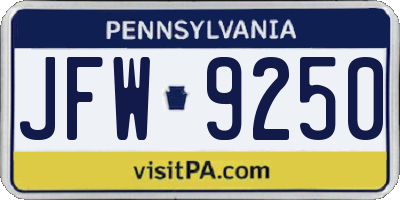 PA license plate JFW9250