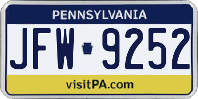 PA license plate JFW9252