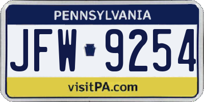 PA license plate JFW9254