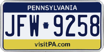 PA license plate JFW9258