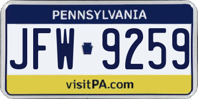 PA license plate JFW9259