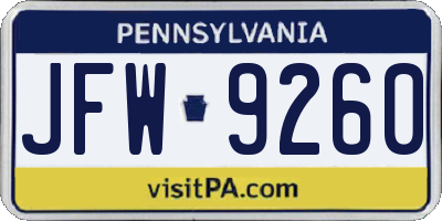 PA license plate JFW9260