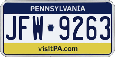 PA license plate JFW9263