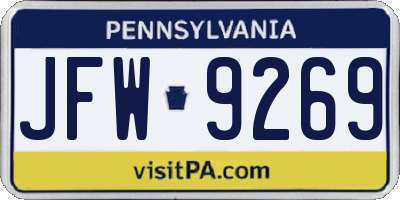 PA license plate JFW9269